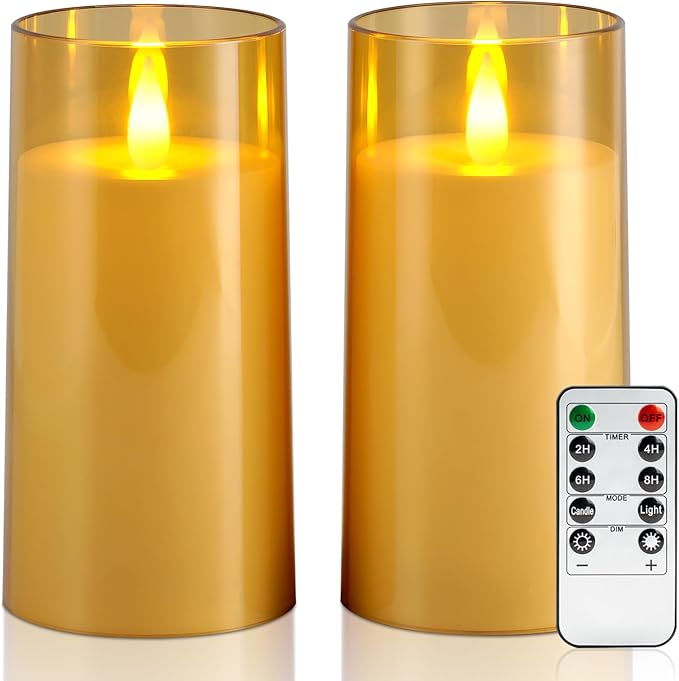 Raycare Flameless Electronic Pillar Candles with Remote Control and Timer- Battery Operated Realistic Flickering LED Fake ...
