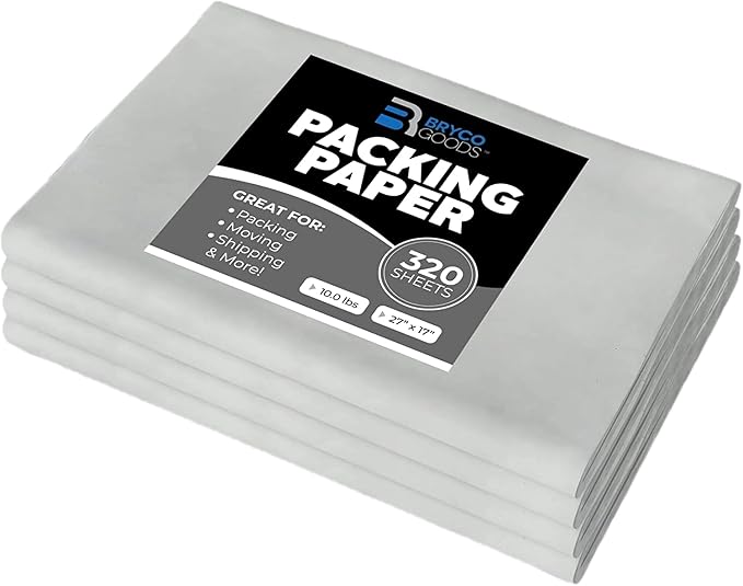Bryco Goods Newsprint Packing Paper Sheets for Moving - 10lb - 320 Sheets of Newspaper Paper - Wrapping and Protecting Fra...