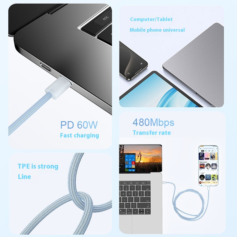 60W Double C Mobile Phone Braided Pd Charging Cable