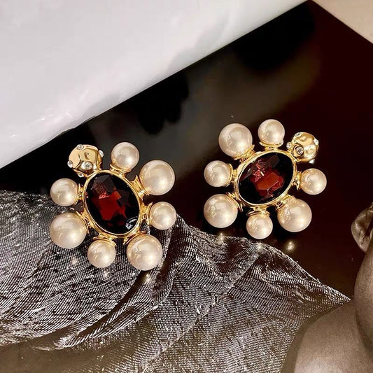 Vintage Retro Gold Elegant Earrings, Classic Pearl  Style Studs, Chic French All-Match Fashion Jewelry For Women