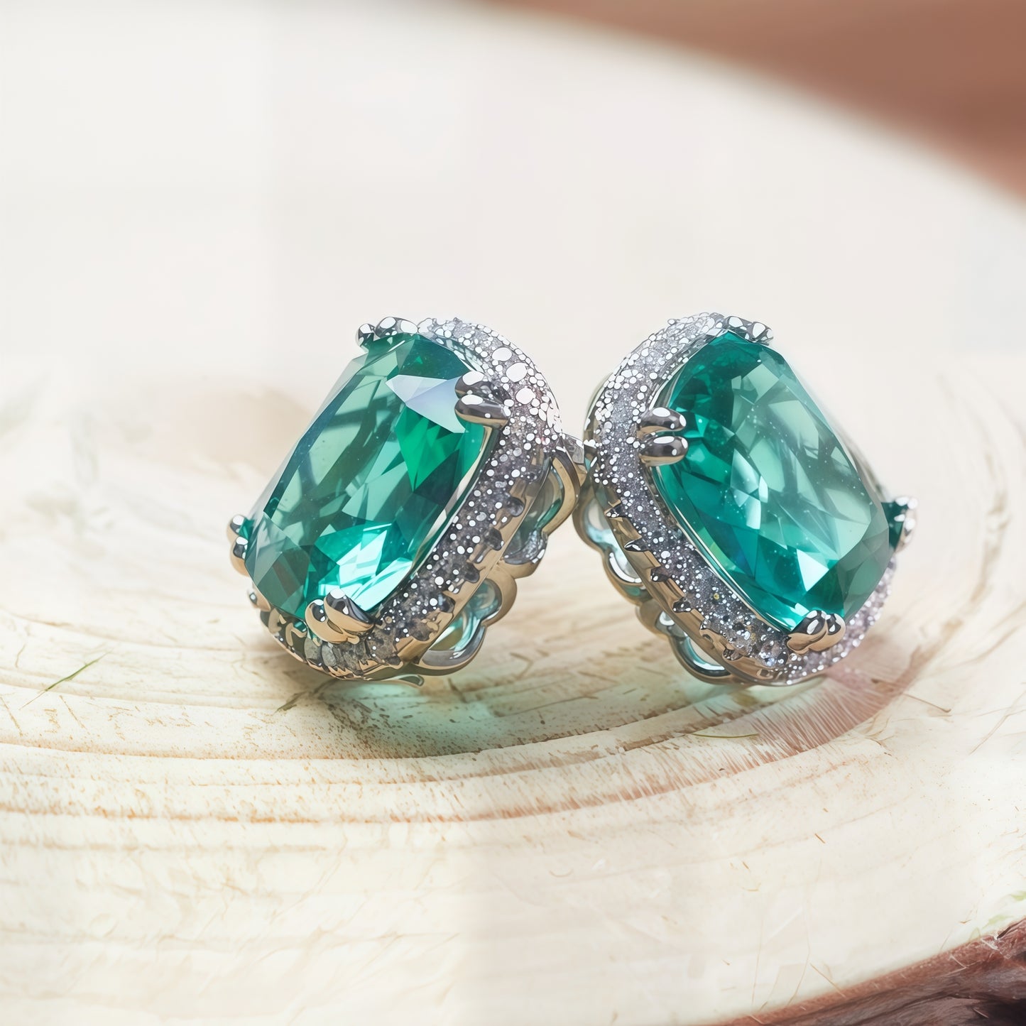 Cushion Shape Emerald Green CZ Single Halo Stud Earrings For Women, Copper Silver Plated White Crystal Vintage Bridal Wedding Daily Statement Jewelry Gift
