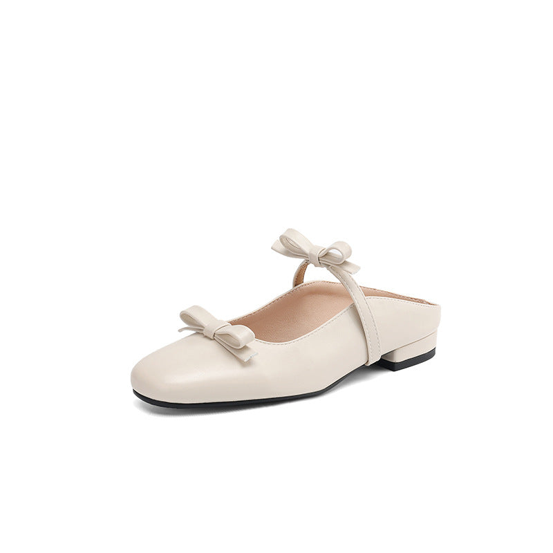 Flat-soled Bow-tied Large-size Square-toe Closed-toe Outdoor Shoes