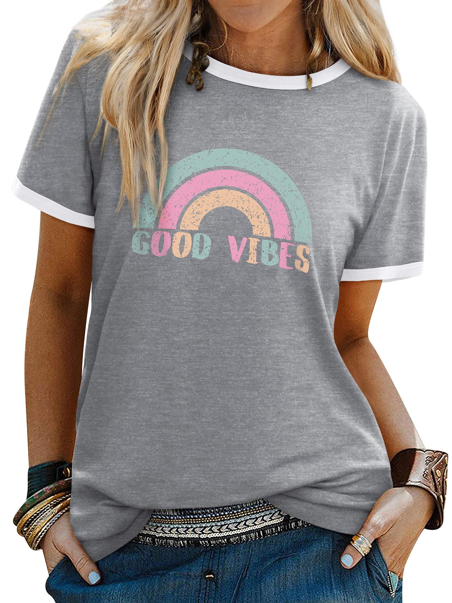 Womens Minimalist Printed Fashion Casual Short-sleeve
