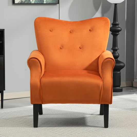 Mid-Century Modern Wingback Accent Chair, Upholstered Fabric Armchair With Sturdy Wood Legs, High-Back Padded Club Chair For Living Room Bedroom Office