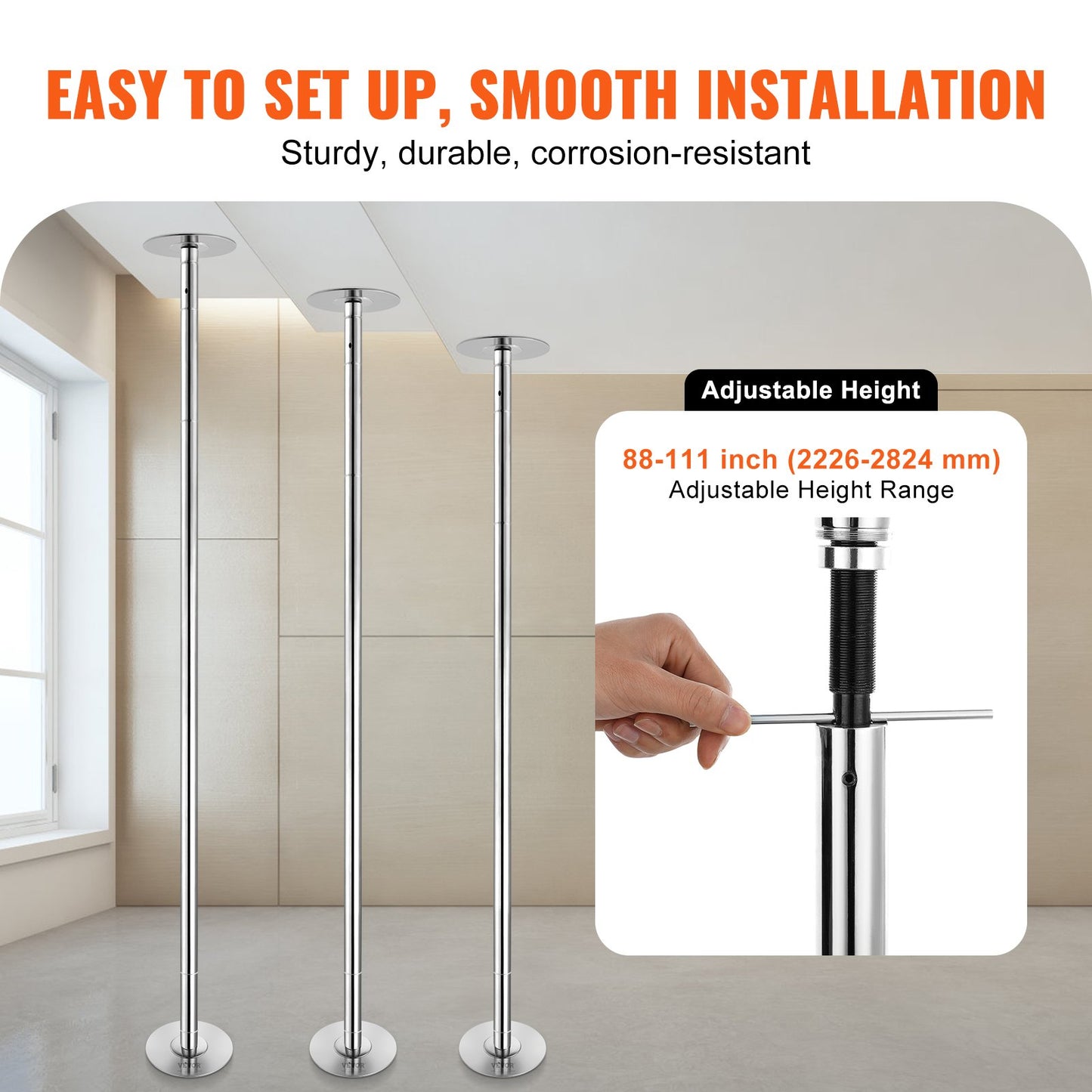 Professionelle Tanzstange, Pole Dance Tragbare Tanzstange Profi Ca. 222,6-282,4 Cm Höhenverstellbare Abnehmbare Fitnessstange Spinning Fitness Silber, Tanzstange Fitnessstudios, Club, Party