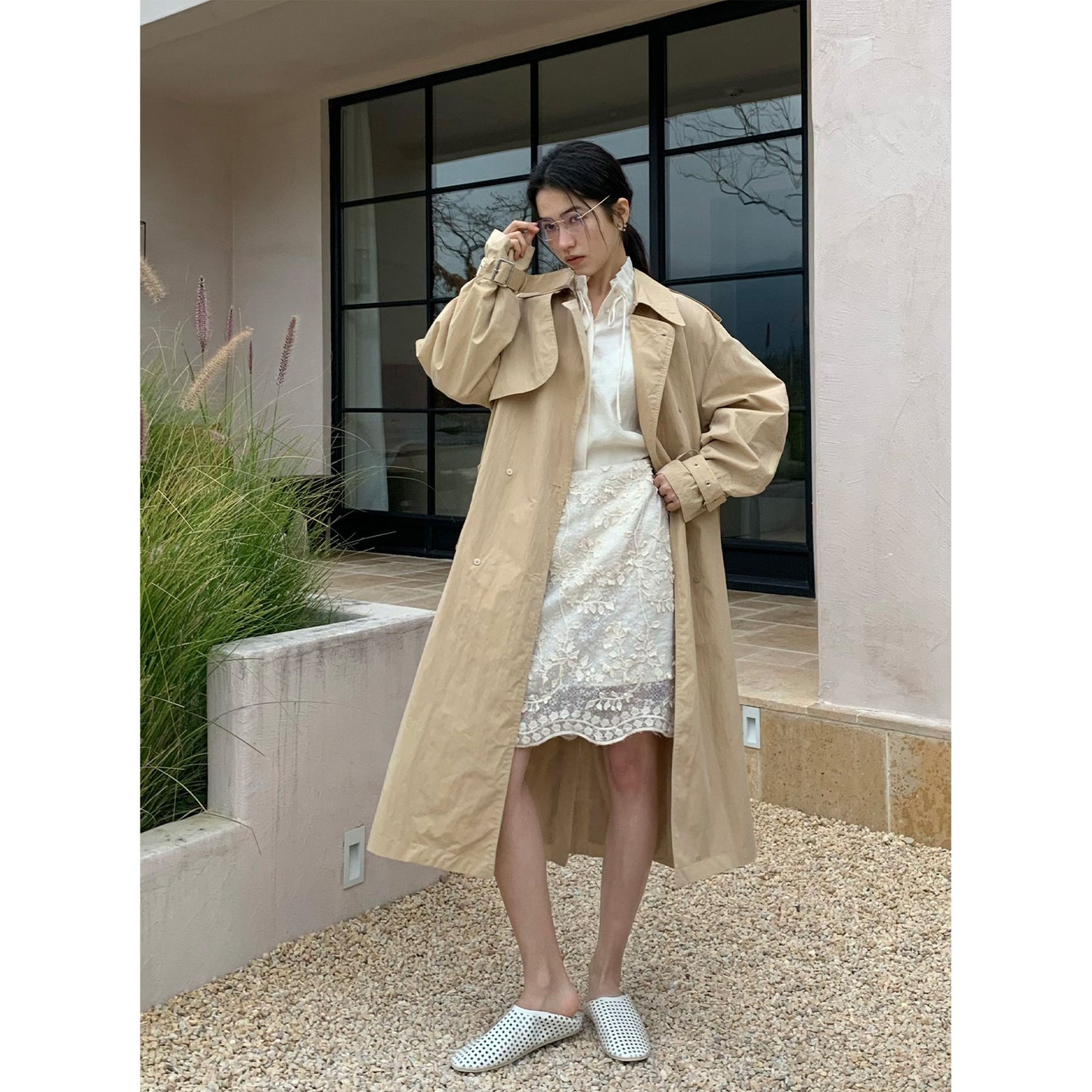 Extended-style Korean-style Casual Loose-fit Preppy Trench Coat
