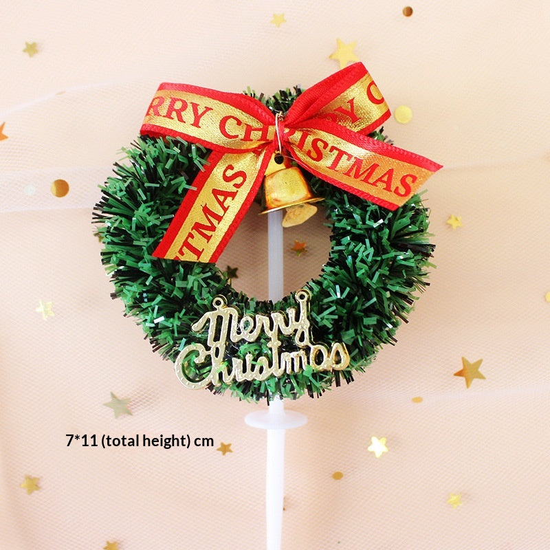 Christmas Cake Decoration Grass Ring Leaf Insert Christmas Dessert Table Decor Item