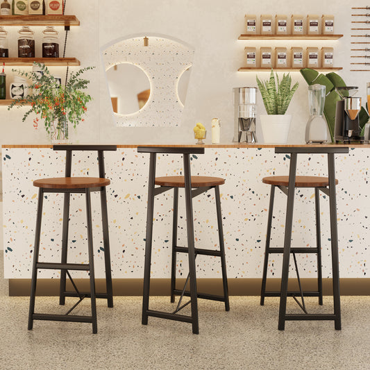 Bar Stool Set Of 3 Counter Height Barstools With Back Armless Dining Chairs For Kitchen Island  Black & Walnut Brown