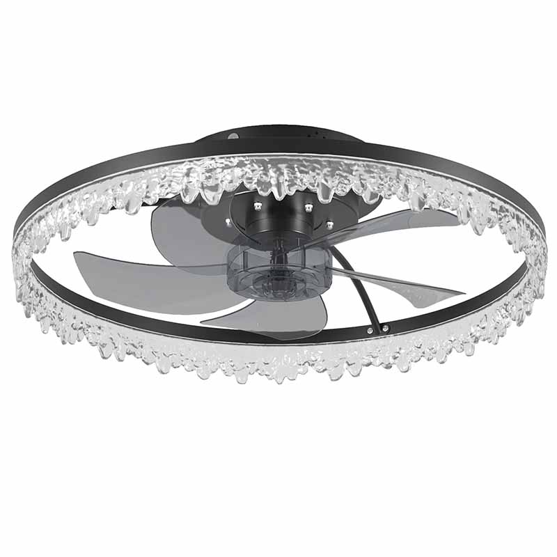 Smart Flush Mount Ceiling Fan With Light-20-inch Integrated LED Chandelier With 5 Invisible Blades, Remote Control & Timer, Dimmable Lighting, Ultra-Quiet Operation For Bedroom, Living Room, And Din