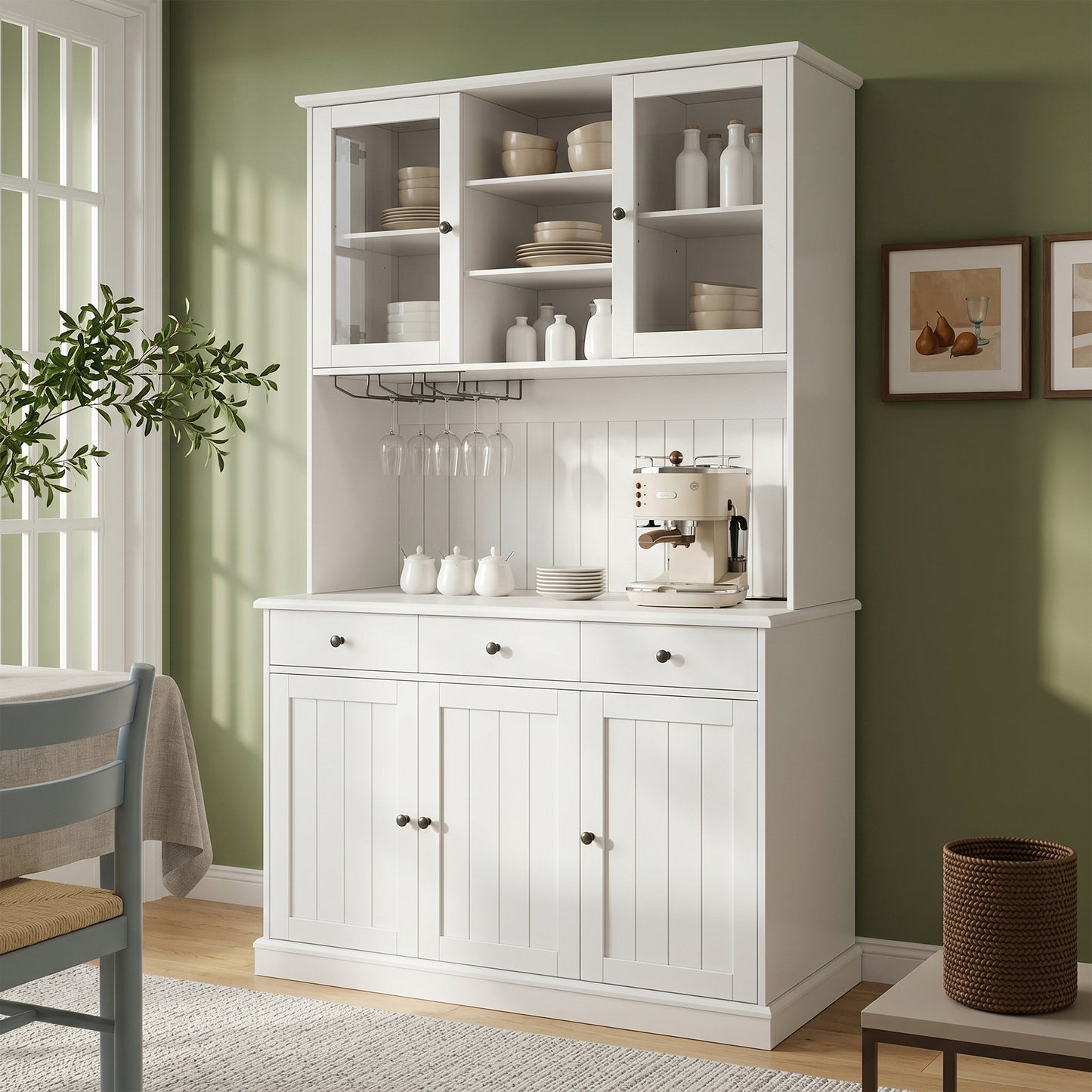 Kitchen Cabinets   120 X 40 X 191 Cm  , Tall Kitchen Cabinets, Sideboards,  Features Include A Power Outlet   2 Power Outlets  USB-A  USB-C   And A Wine Glass Holder, Adjustable Shelves,  White