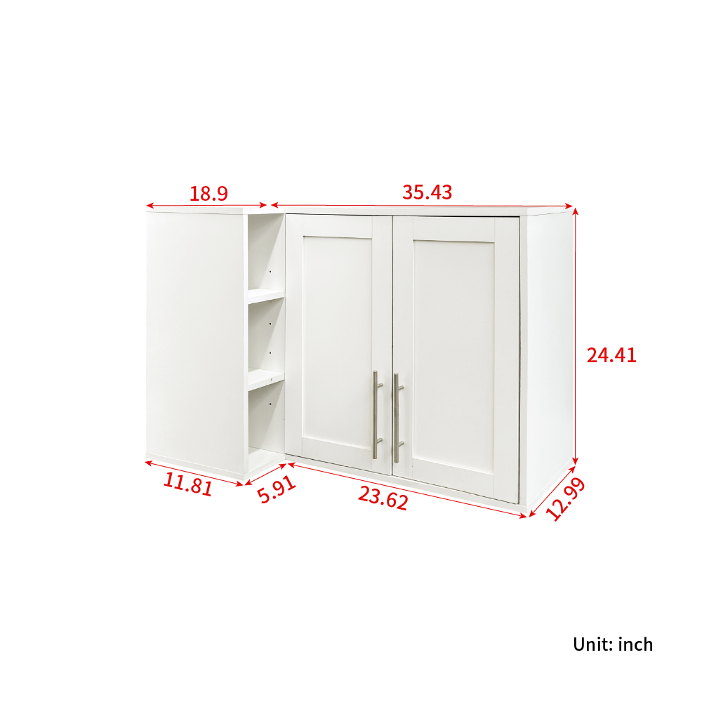L Shape Wall Mounted Kitchen Sideboard Cabinet With 2 Door, 3 Layers Shelves, Storage Buffet Cabinet For Bathroom, Dining Rooms