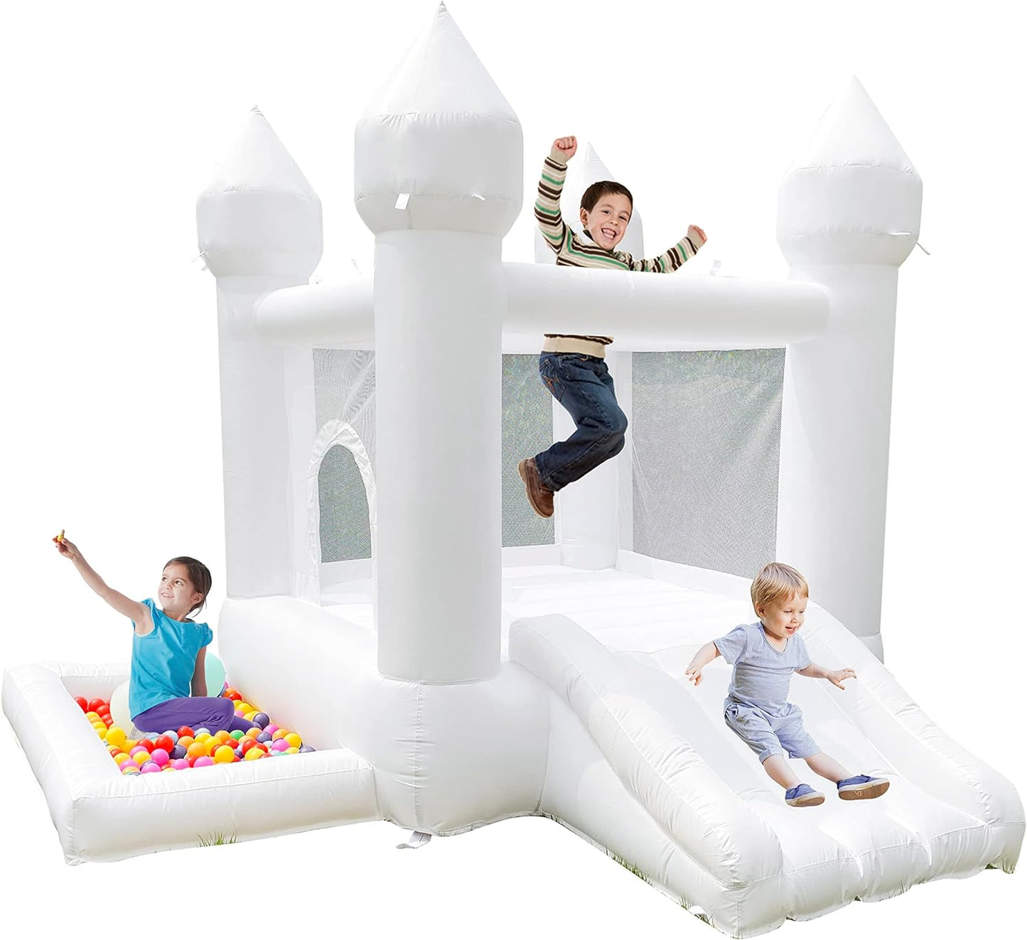 White Bounce House, Castle Theme Kids Inflatable Trampoline With UL Blower, Durable And Easy To Set Up, Safe And Fun For Active Kids--Selling On Amazon Is Prohibited