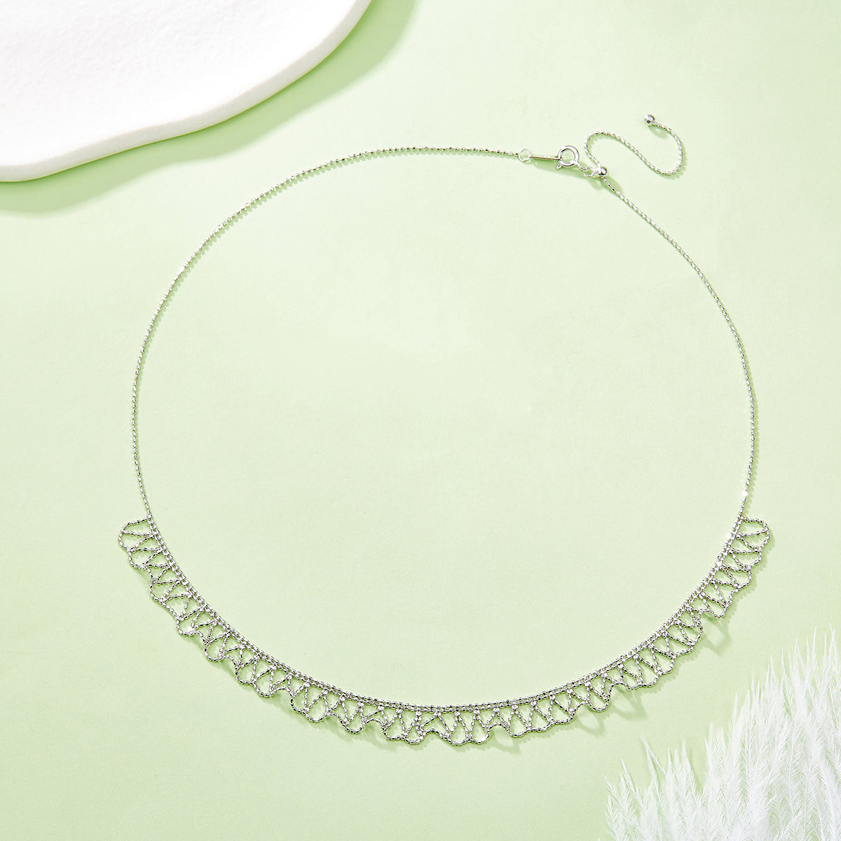 S925 Sterling Silver Scallop Necklace 45cm Adjustable 3.6g Lightweight 9mm Wide 3 Colors Platinum Plated Gift Box
