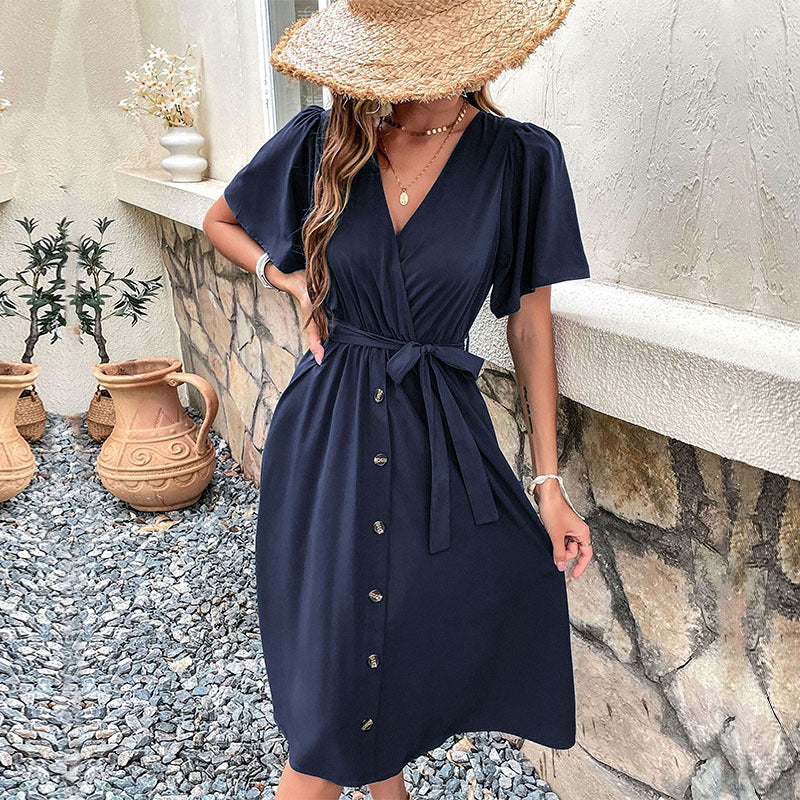 Commuters' Best Selling Bell Sleeve Waist Tie Dress