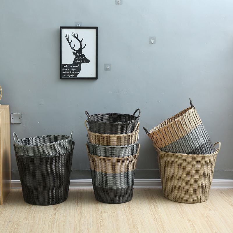 Plastic Rattan Woven Laundry Basket Storage Bin