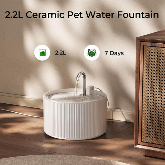 Ceramic Cat Water Fountain 2.2L Pet Automatic Water Dispenser