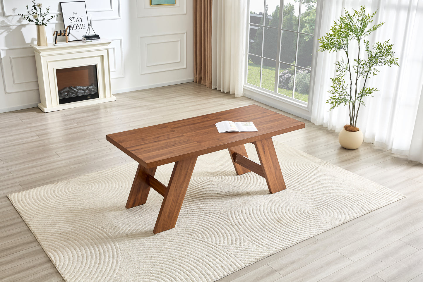 71x31.5inches Walnut Wood Grain MDF Splicing Rectangular Dining Table.Double-panel Outward-sloping Table Legs.Modern Dining Table For Home Use.Accommodates 6-8 People, Versatile For Multiple Scenarios