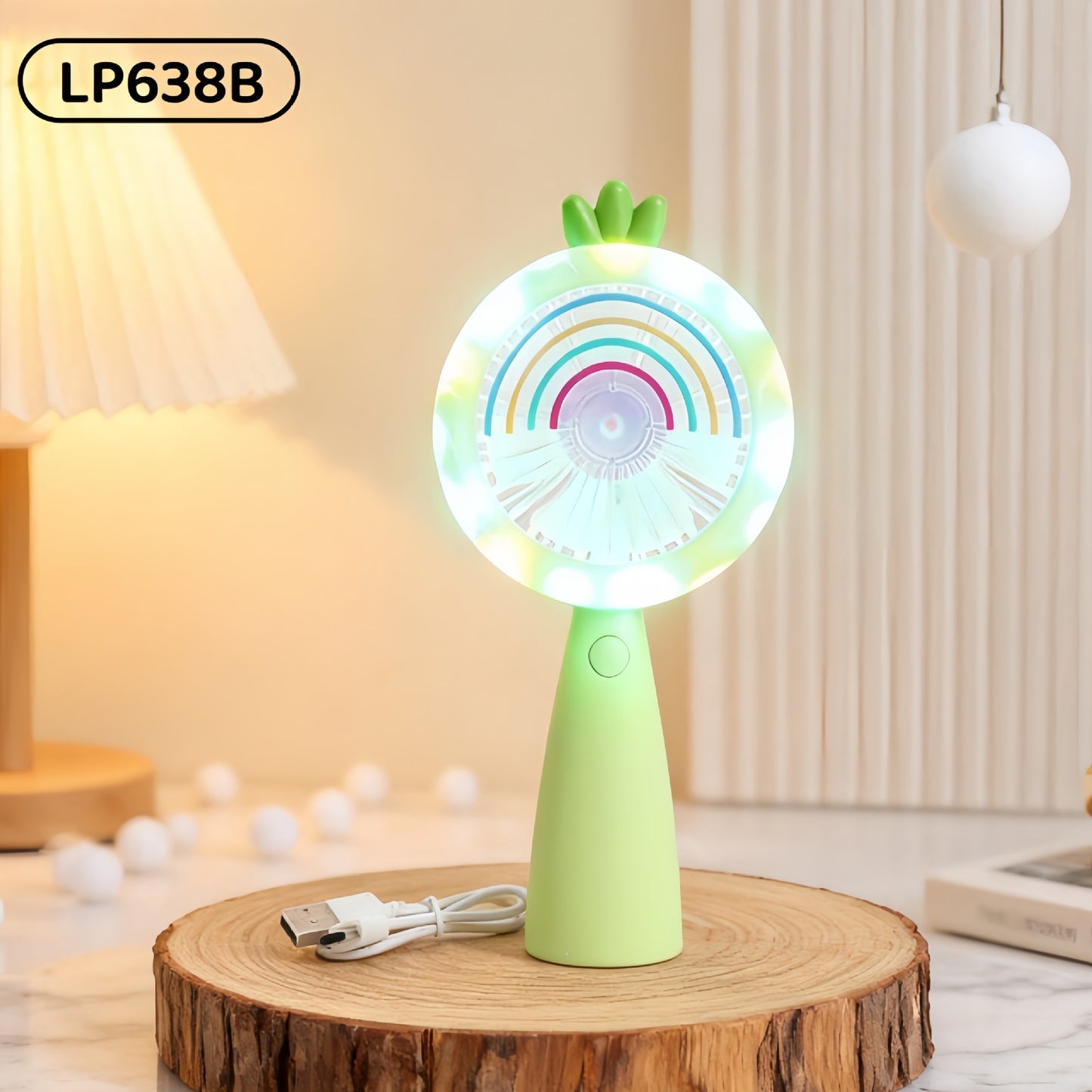 Outdoor Travel Student Cartoon LED Fill Light Handheld Portable USB Charged Fan