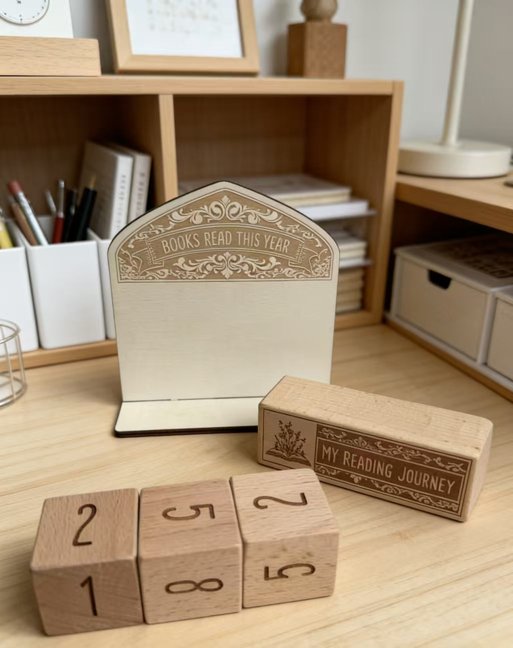 Wooden Reading Counter Blocks My Reading Journey Book Tracker Calendar Books Read This Year Desk Decor