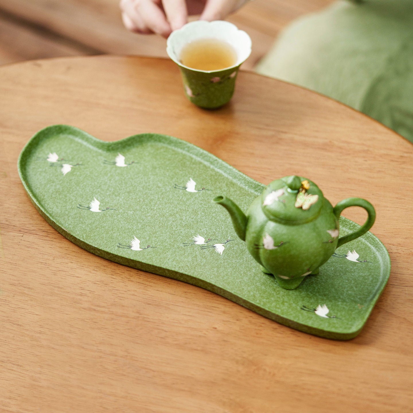 Little Green Tangerine Crane Dancing In The Sky Tea Tray Ceramic Dry Brewing Stand