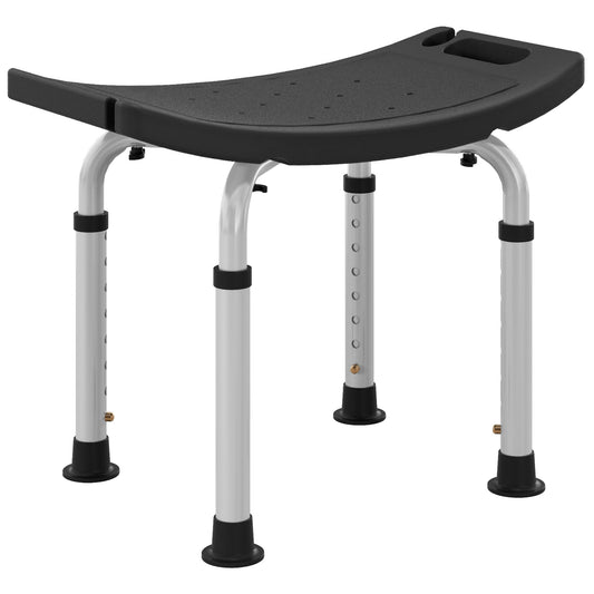Height Adjustable Bath Stool, Aluminium Shower Stool With Non-Slip Pads For Elderly, Disabled, Seniors, Pregnant, Black