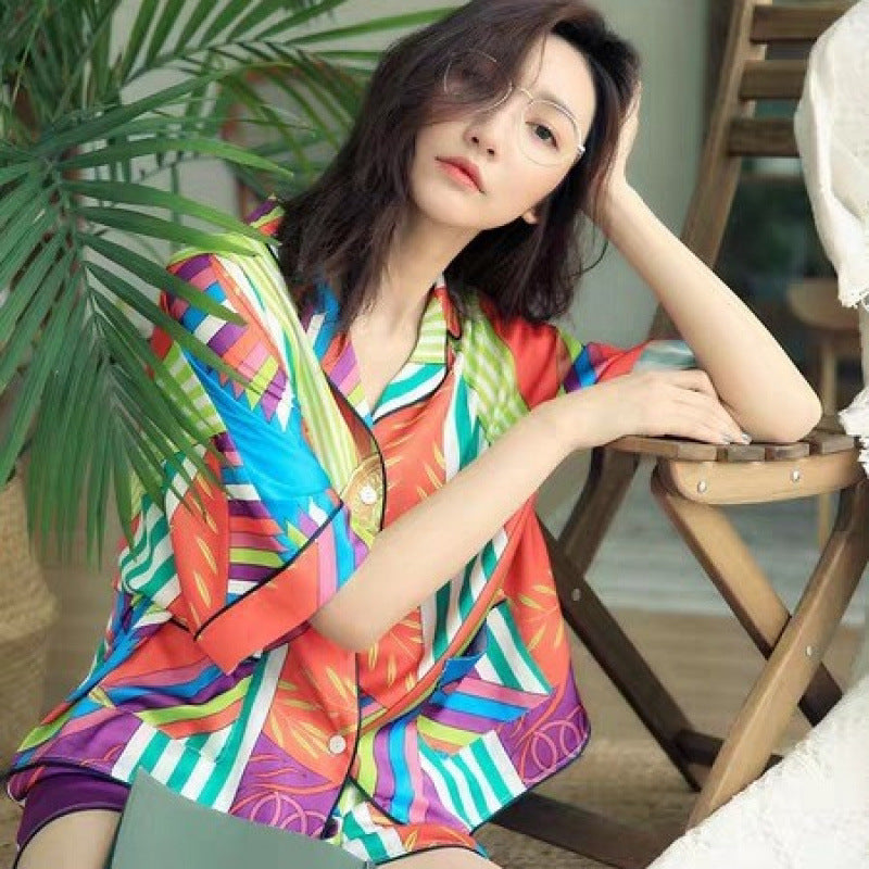 Womens Summer Pajamas Long-sleeve Spring Autumn Thin Silk Korean Style