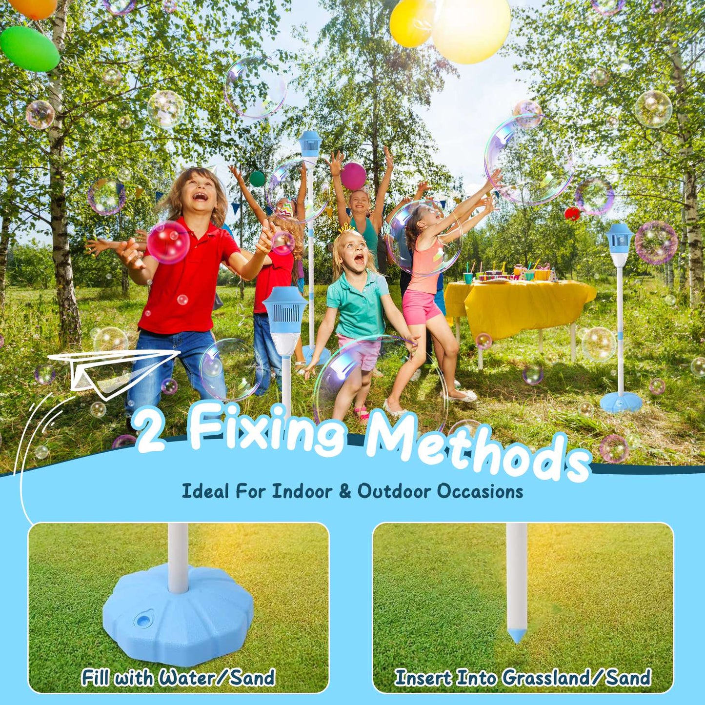 1Pc 3 In 1 Standing Bubble Machine With Colorful Lights And Music Rechargeable Bubble Maker Stand With 2 Modes 3 Adjustable Height For Party Wedding Indoor Outdoor Occasions Pets Kids Aged 3 Above