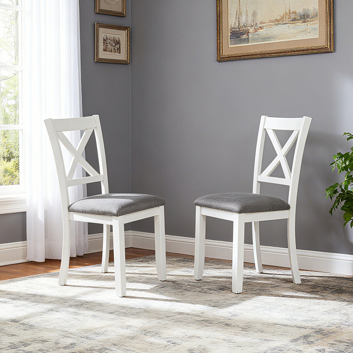 Dining Chairs Only, Wooden Dining Chairs Set of 4, Kitchen Chair with Padded Seat, Upholstered Side Chair for Dining Room, Living Room, Kitchen, Grey & White two tone