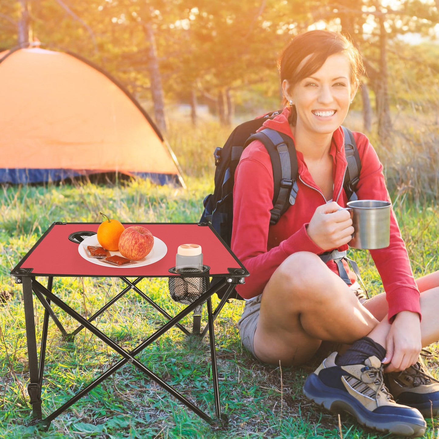 1Pc 2Pc Options Foldable Camping Table Portable Picnic Table Lightweight Travel Desk With 2 Cup Holders Carrying Bag Color Options Black Orange Green Red Blue Navy Blue