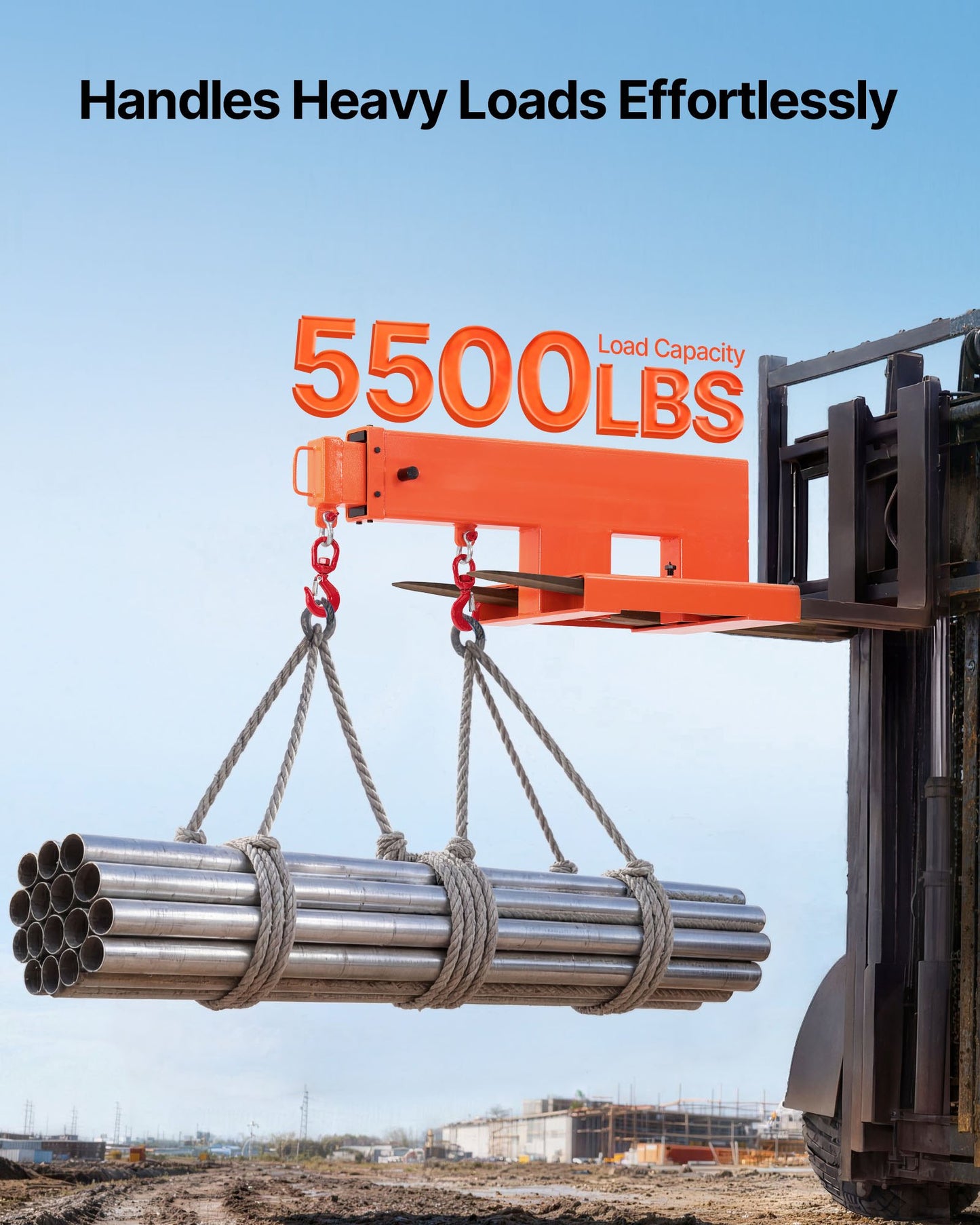 Forklift Jib Boom Crane, 5500 Lbs Capacity, Forklift Mobile Crane Lifting Hoist With 2 Hooks, Manual Telescopic 47.2-73.5 In, Boom Attachment Towing Handling Equipment For Warehouse & Factories
