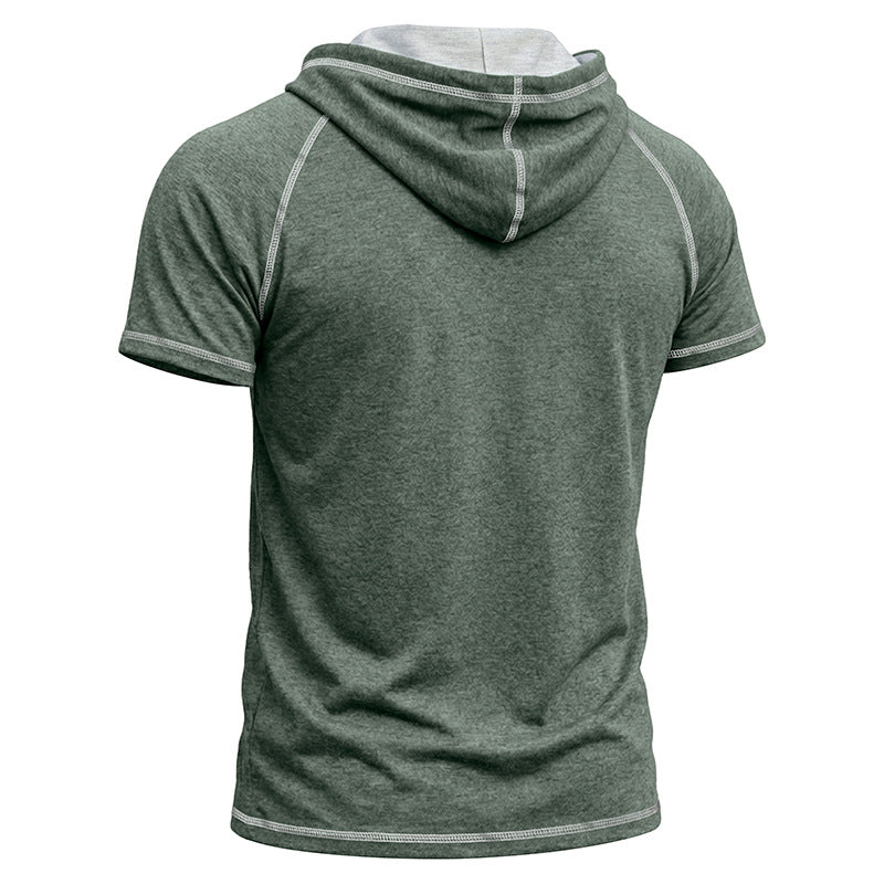 Men's Sports Fitness Hooded Short-sleeved T-shirt
