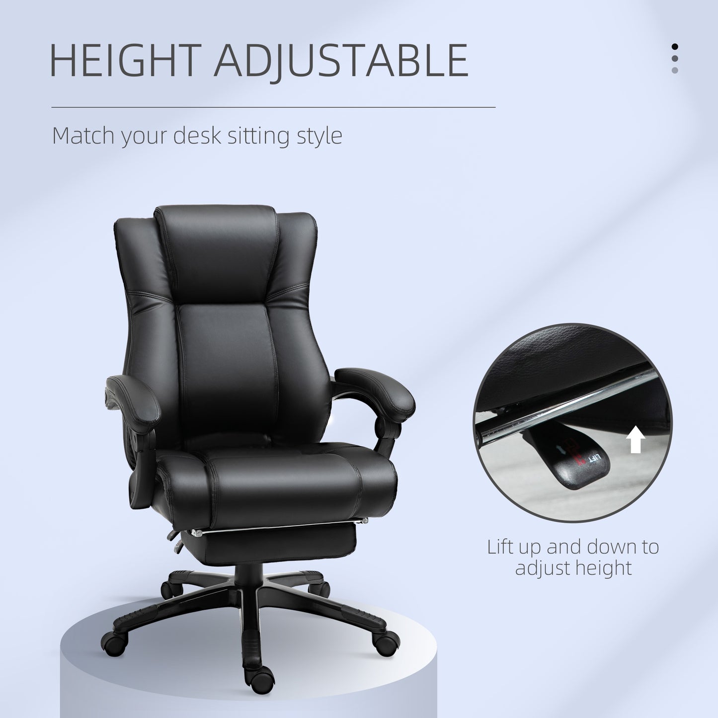 Vinsetto Executive Office Chair For Home, PU Leather Computer Chair, Swivel Desk Chair With Footrest, Wheels, Adjustable Height, Black