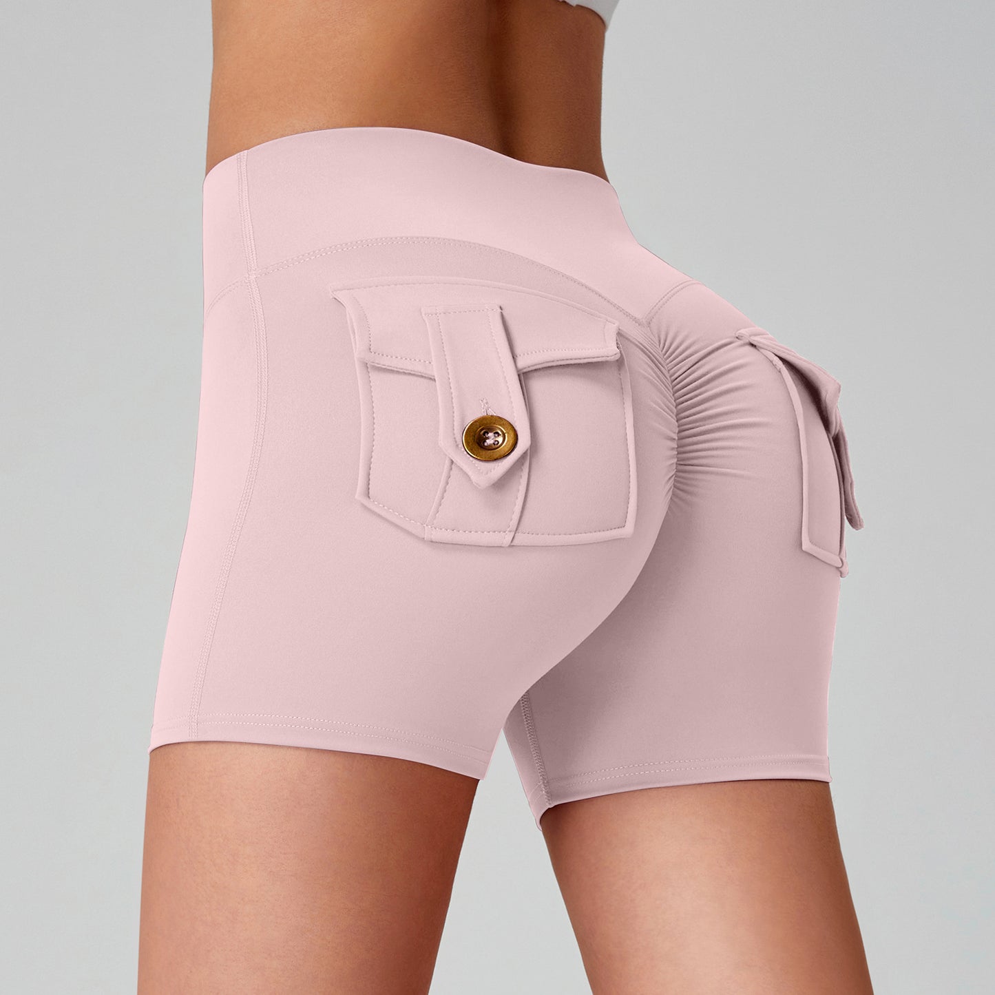 Women's High-Waisted Cargo Yoga Shorts With Pocket, Peach Hip Design Bare-Skin Feel, High Elastic, Quick-Dry Running & Fitness Pants