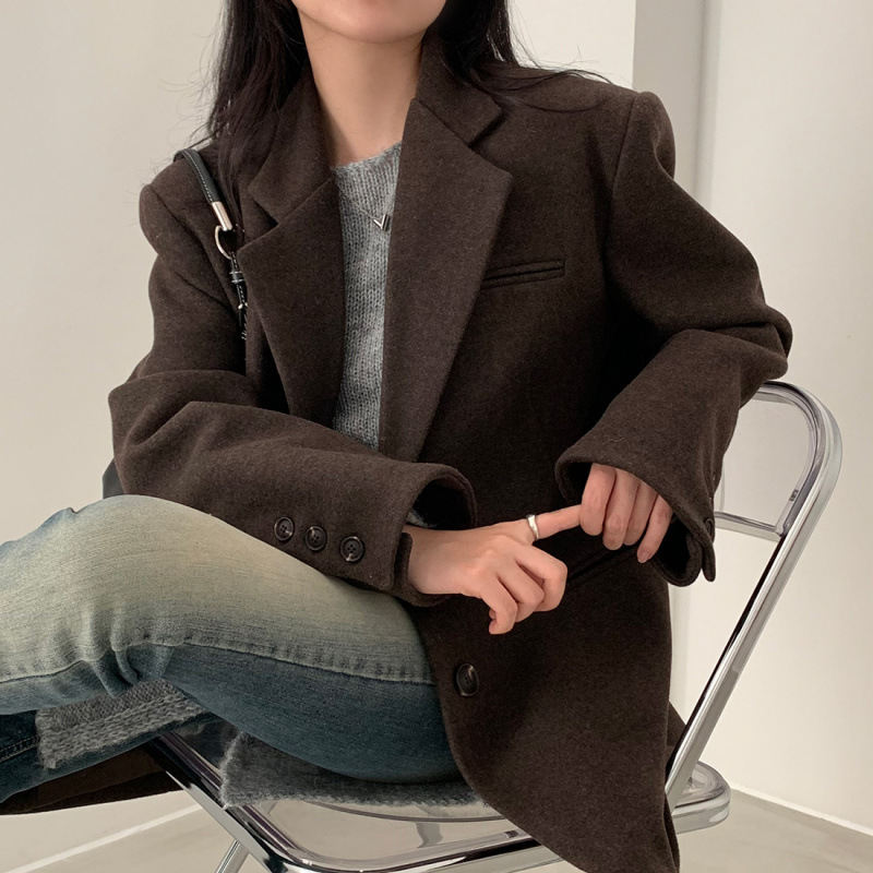 Korean Hepburn Style Loose Thick Woolen Coat