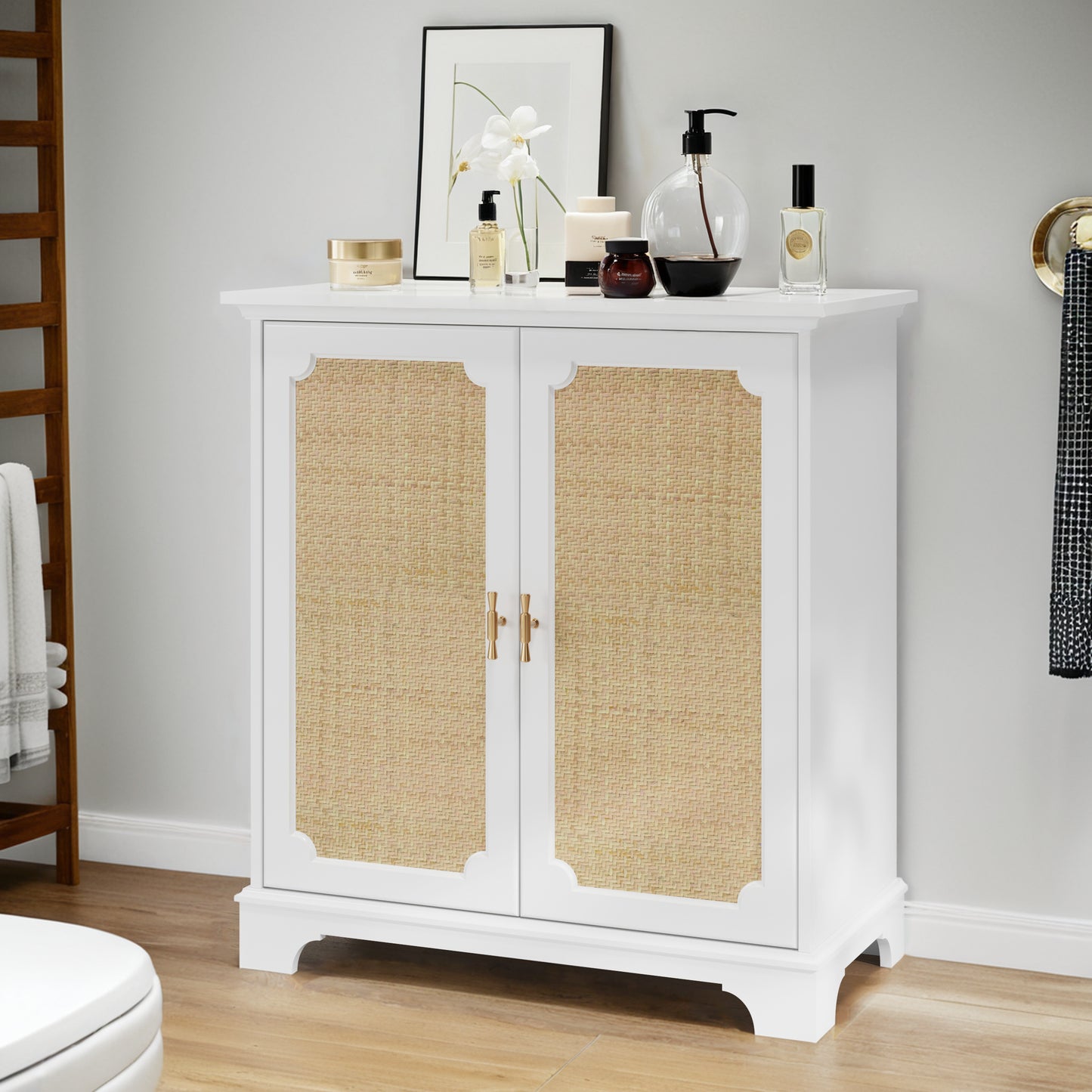 Sideboard, Buffet, Wine Cabinet With Rattan Decorative Doors, Kitchen Buffet, Console Table, Decorative Cabinet For Hallway, Entrance Area And Living Room