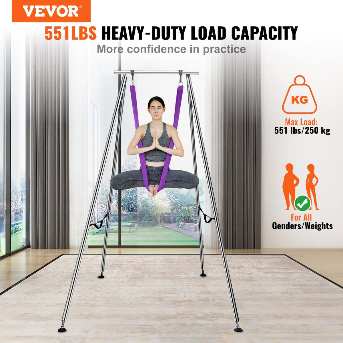 Aerial Yoga Hängematte Mit Yogarahmen 12 X 2,6 M, Lila Yoga Swing Air Fliegen, Yoga-Schaukel Hammock Swing 250 Kg Max. Tragfähigkeit, Inkl. Yoga-Socken & Fußpolster, Anti-Gravity-Übungen