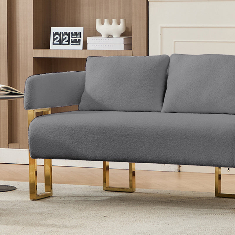 TS Modern Decorative Chair, Living Room Side Chair With Gold Metal Legs, No Wheels, Suitable For Dressing Area, Reception Room, Office,Teddy Fleece Upholstered Metal Foot Sofas    Grey