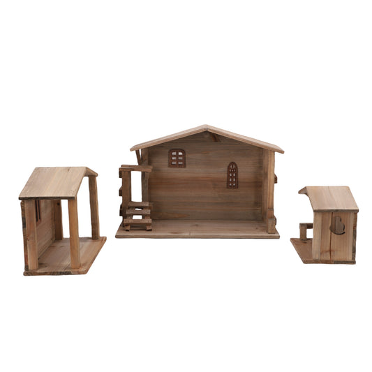 Xmas Wooden Stable Decor Solid Wood Rustic Stackable House Ornament Tabletop Decor With Stable For DIY Holiday Kitchen Table Fireplace