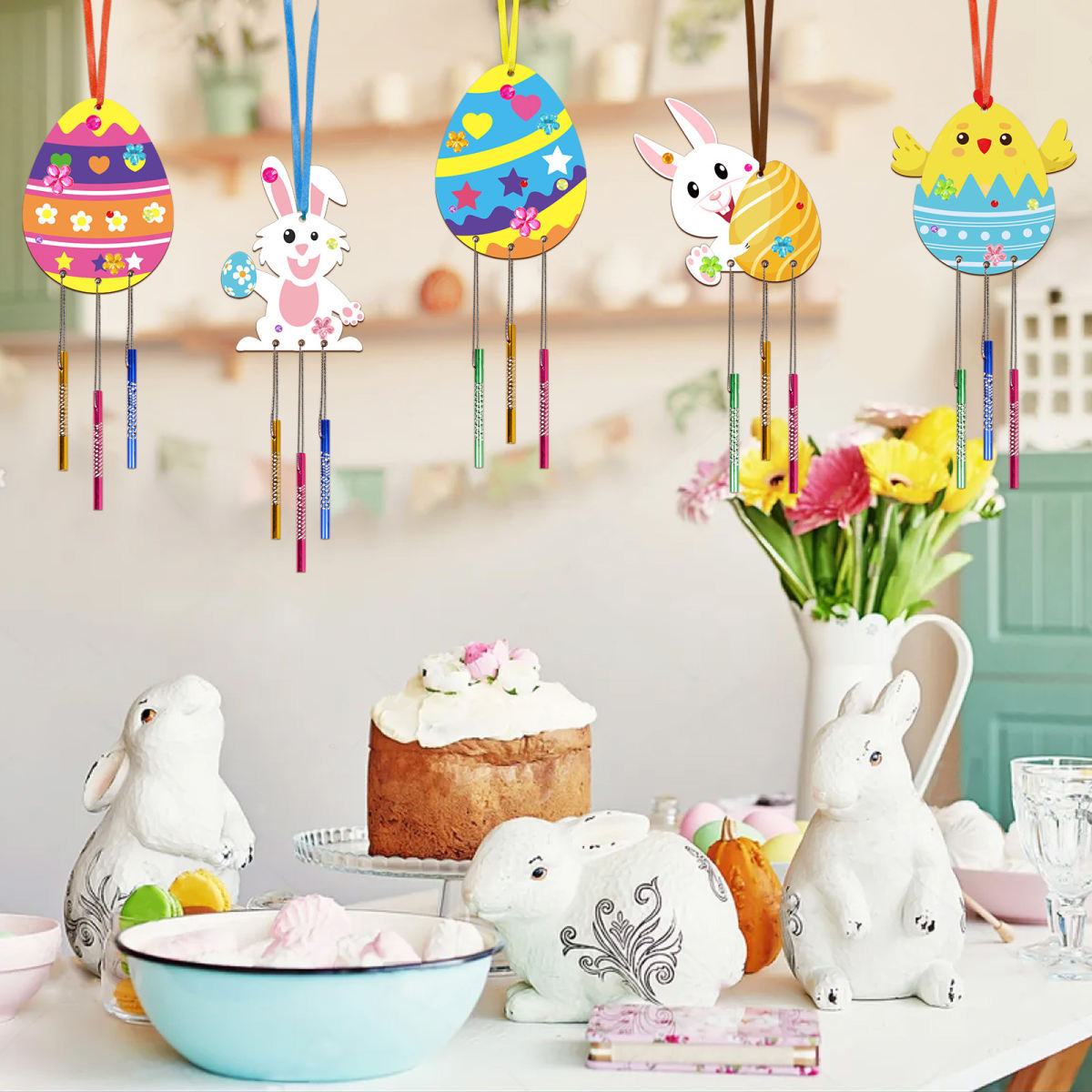 Easter Wind Chime Set, 8-Piece Craft Kit For Easter Decorations, Creative DIY Materials For Homemade Easter Wind Chimes And Party Accessories Set