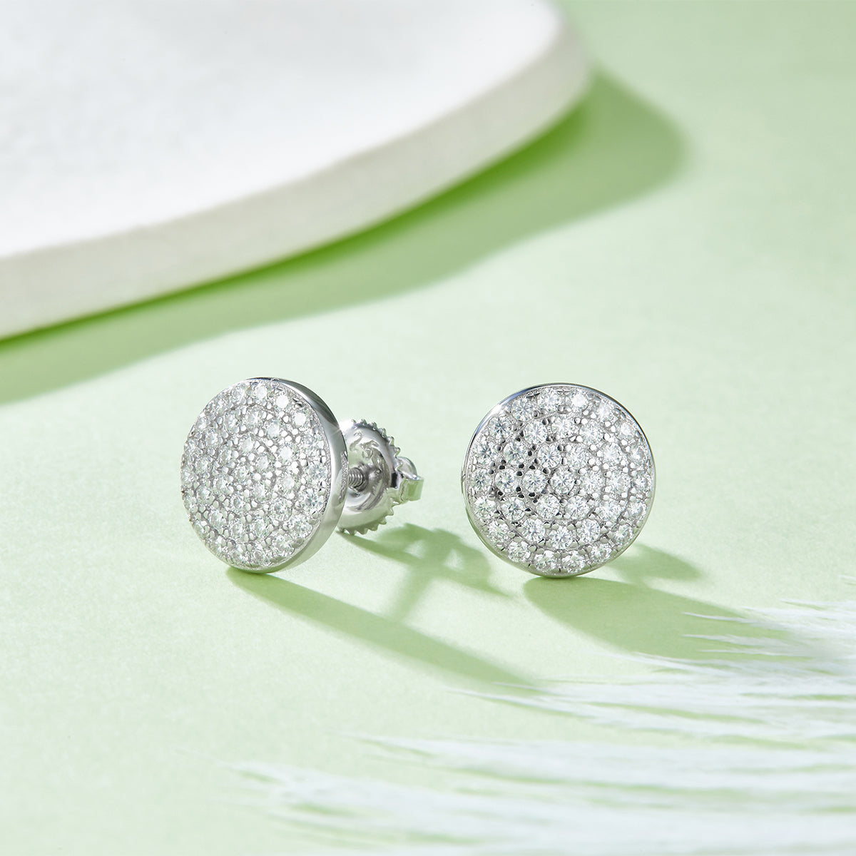 S925 Sterling Silver 74pcs D Color VVS1 Moissanite Round Stud Earrings 10mm Pave 1.6g Screw Back Hypoallergenic GRA Certified Gift Box