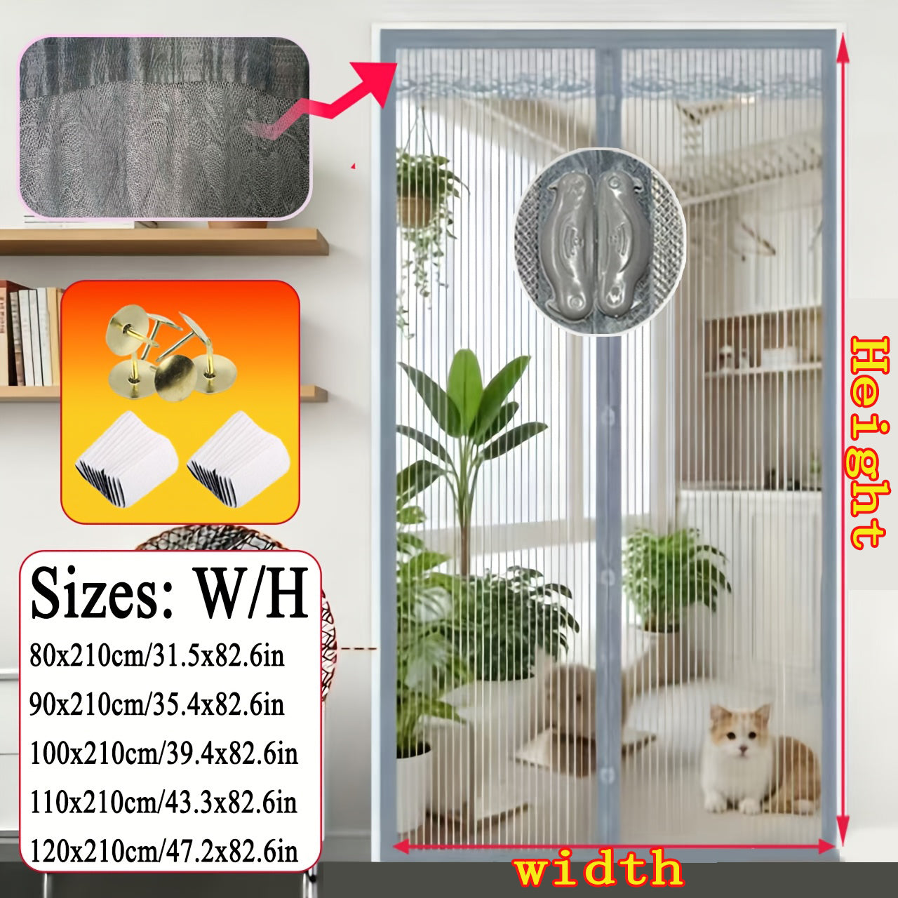 Magnetic Screen Door Curtain - Manual Or Automatic Closing Mesh, White Stripe Design, Mosquito-proof Summer Breathable Partition, Suitable For Living Room, Bedroom, Garage, Kitchen - No Drilling Neede