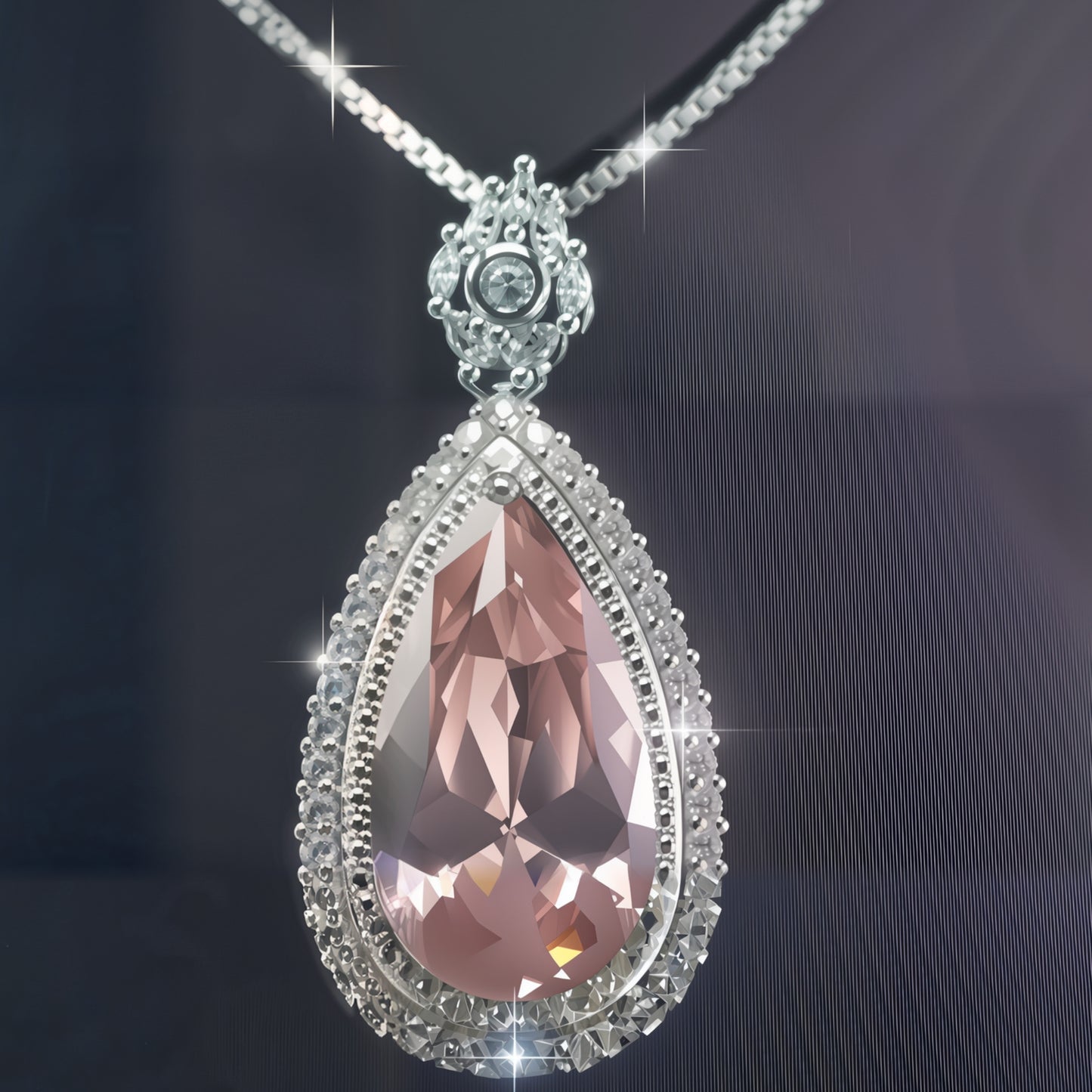 Luxury Pear Shape Pink Morganite Drop Necklace, Silver Plated CZ Halo Pendant For Anniversary & Formal Party Gifts