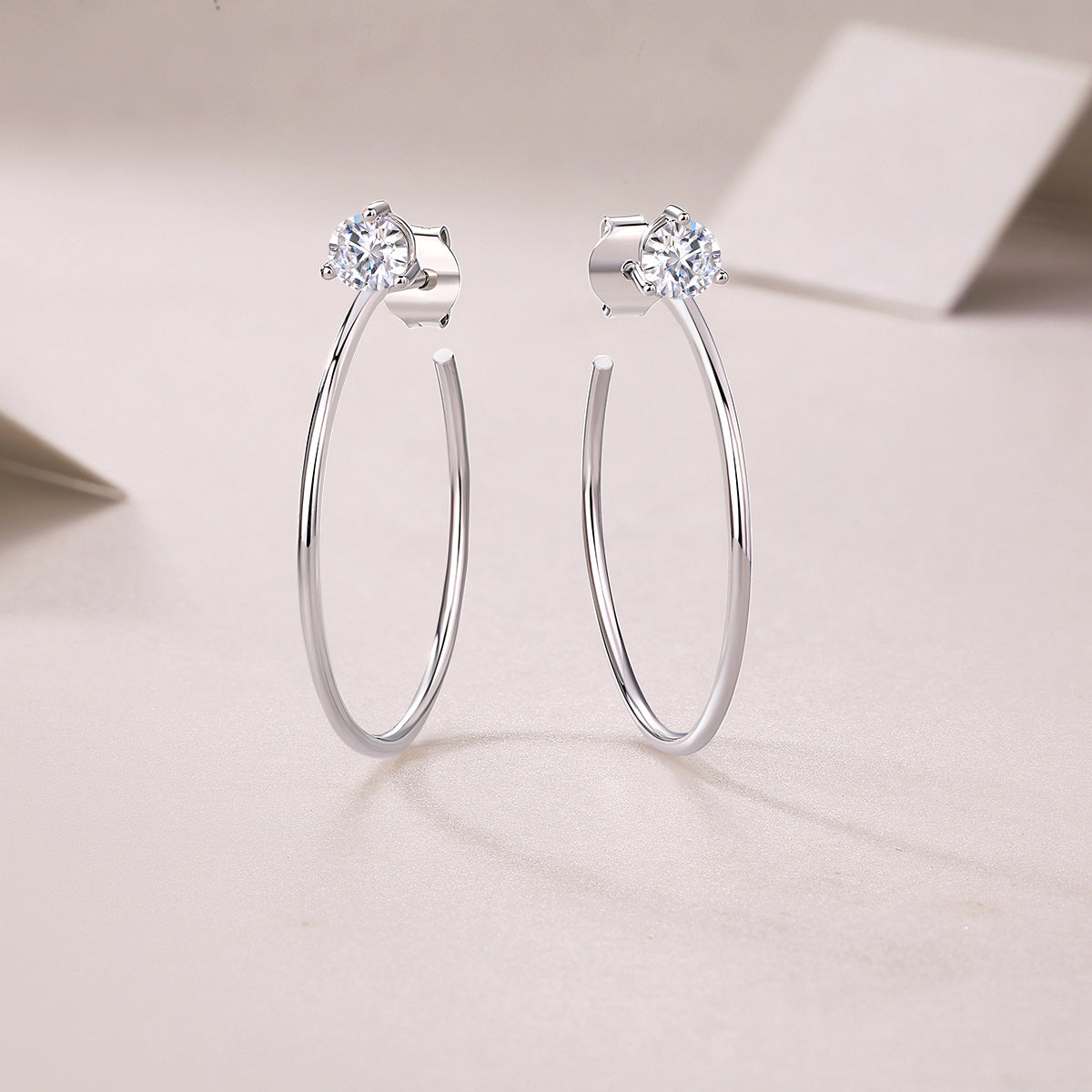 S925 Sterling Silver Long Hoop Earrings, 0.6ct D-VVS1 Moissanite, Platinum Plated 2.6g Women's Minimalist Jewelry Gift Box
