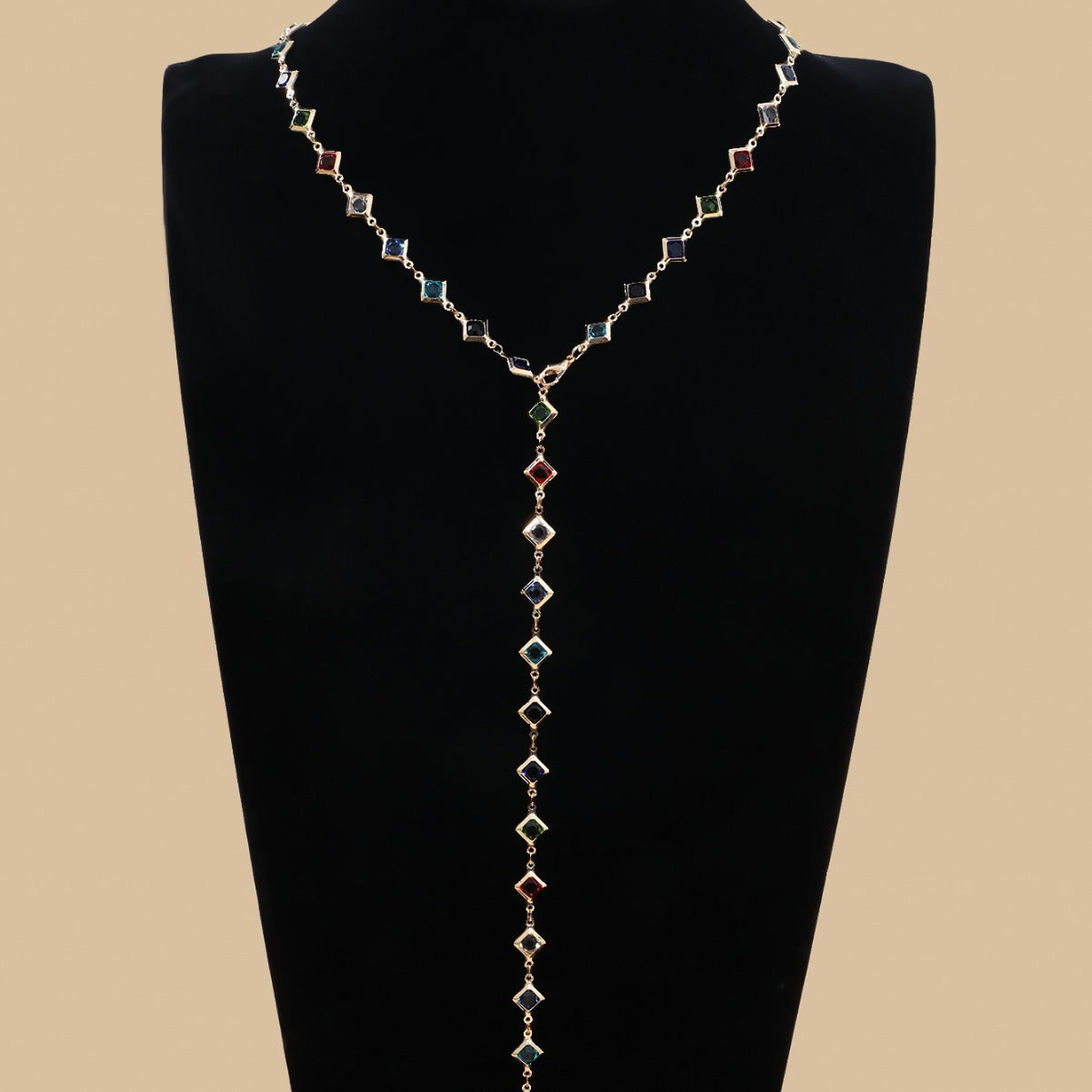Cross-Border European Fashion Jewelry, Colorful Crystal Chain Necklace, Sweet Tassel Alloy Multi-Layer Clavicle Chain For Women