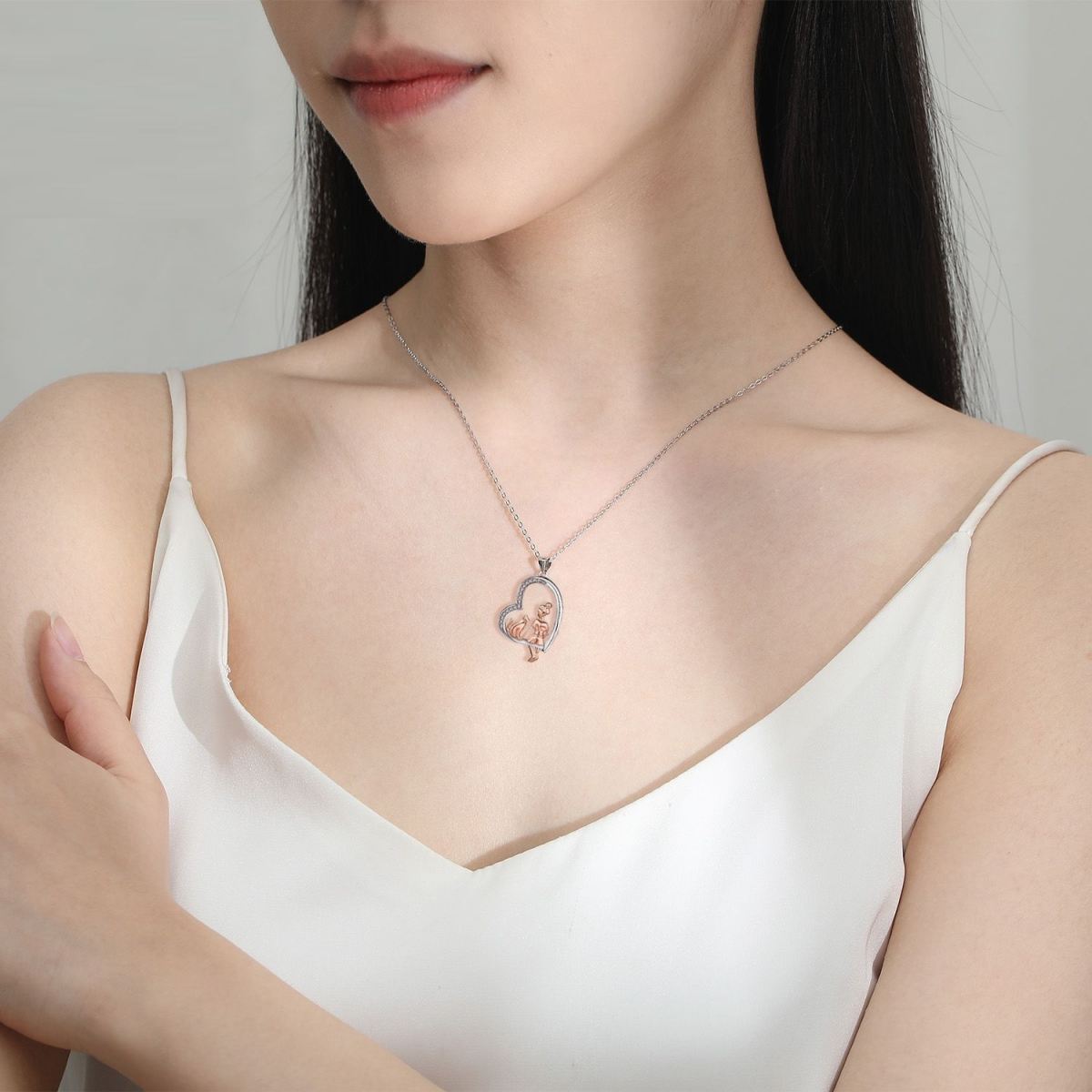 Heart-shaped Accessories Girl And Cat Pendant Personality Necklace