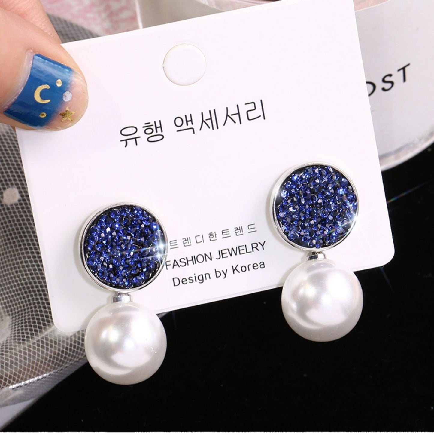 1 Pair 999 Sterling Silver Blue Crystal & Pearl Drop Stud Earrings, Elegant & Versatile, Perfect For Daily, Dating & Business, Ideal Valentine's Gift