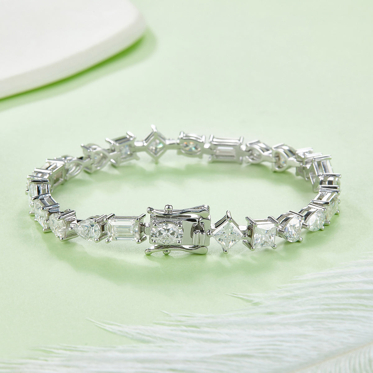 S925 Sterling Silver Mixed Cut Moissanite Tennis Bracelet D Color VVS1 GRA Certified 16-18-20cm Platinum Plated Gift Box