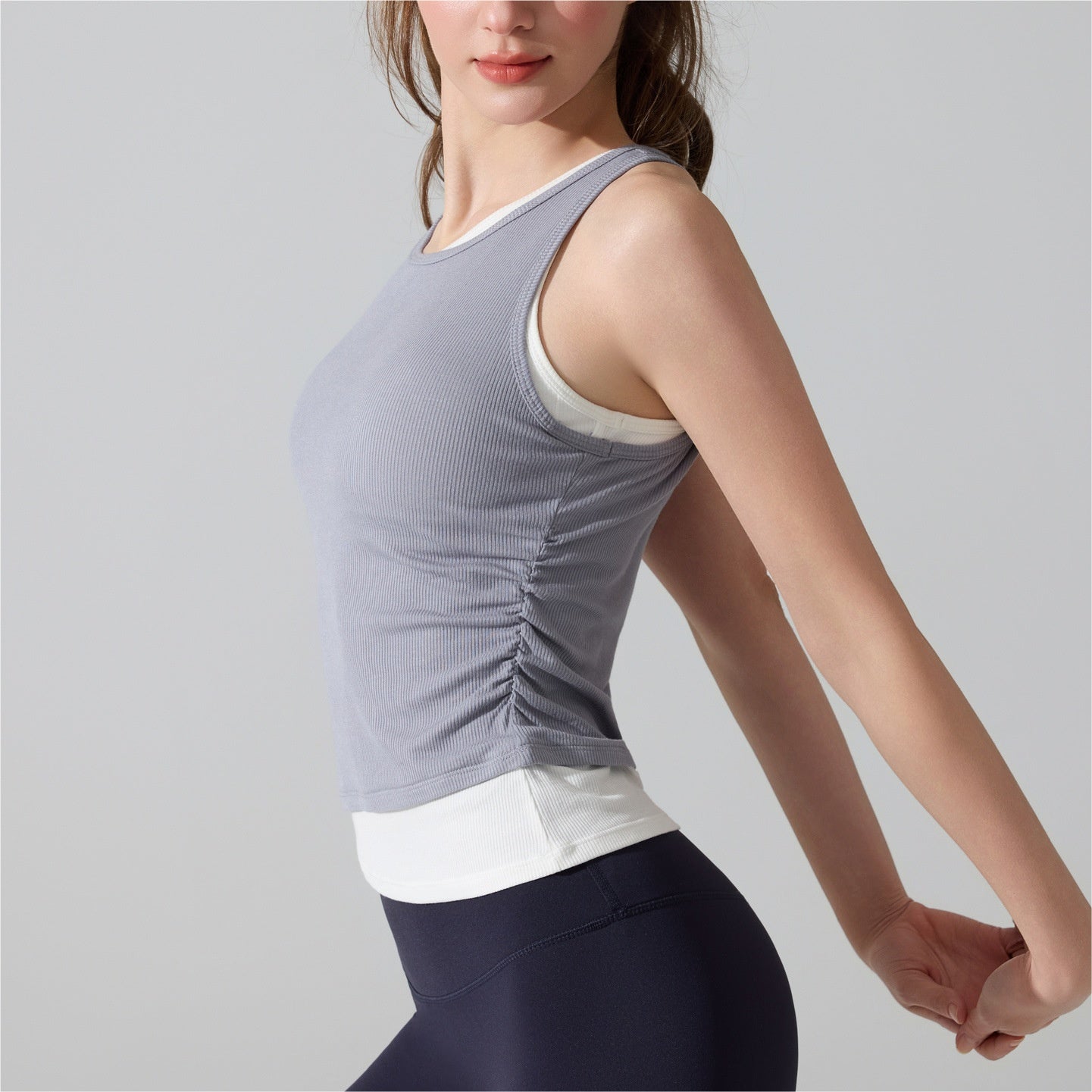 Threaded Yoga Tank Top High-Elastic One-Piece Cup Bra Slim-Fit Fake Two-Piece Running Fitness Wear