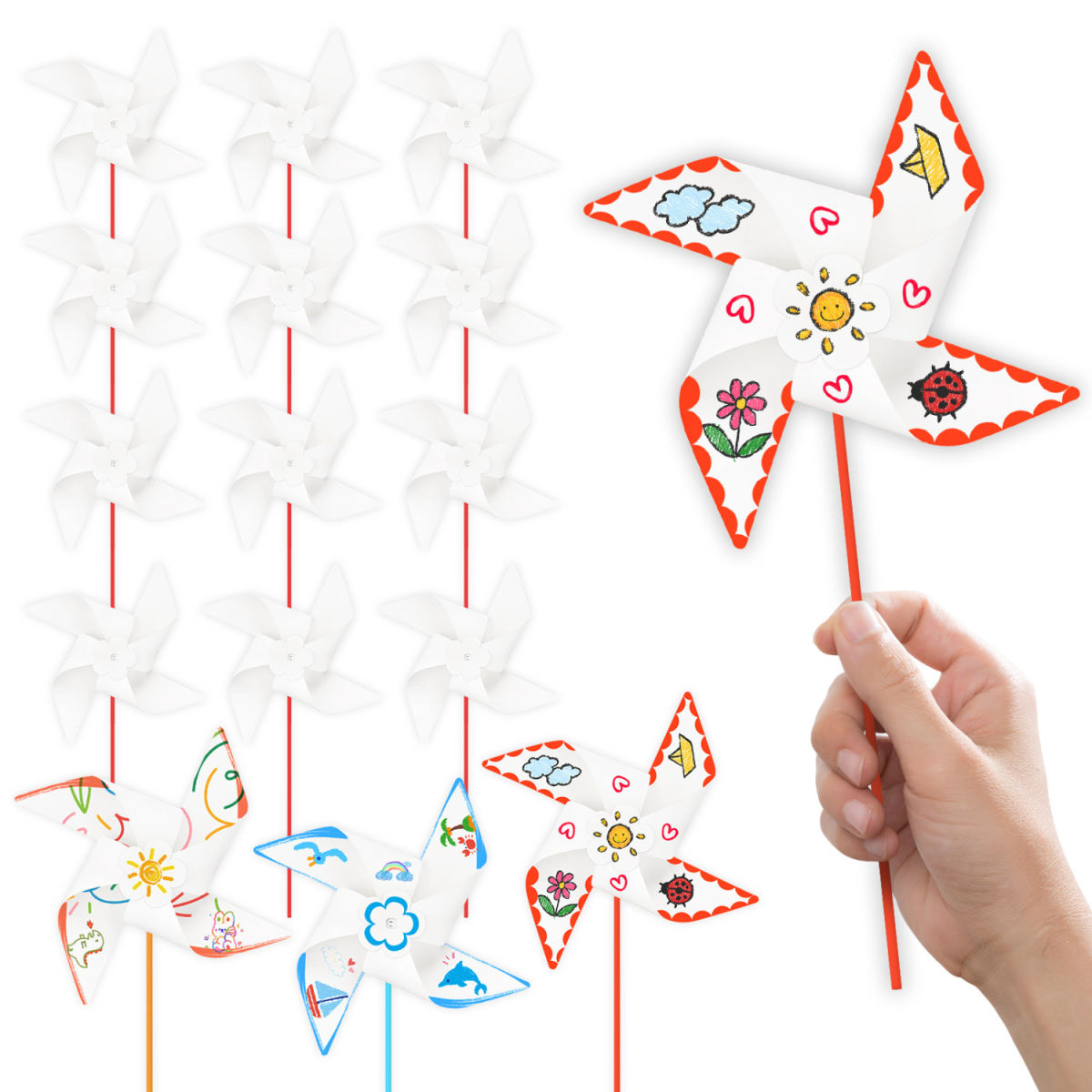 48-Piece Garden Windmill Set, 24 White Windmill Cards And 24 Sticks, Decorations For Indoor And Outdoor Use – Party Supplies Set