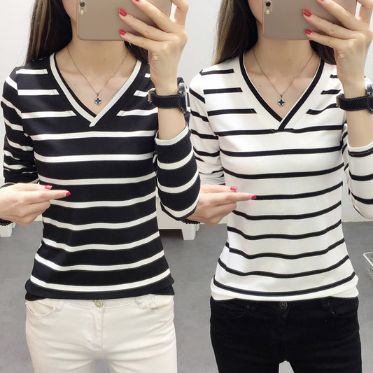 Korean Style V-neck Long Sleeve Bottoming Shirt Top